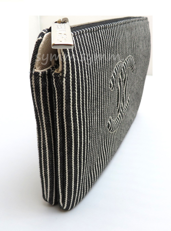 2015SS★シャネル★シャネルバッグスーパーコピーストライプ★デニムクラッチS★zip C48699